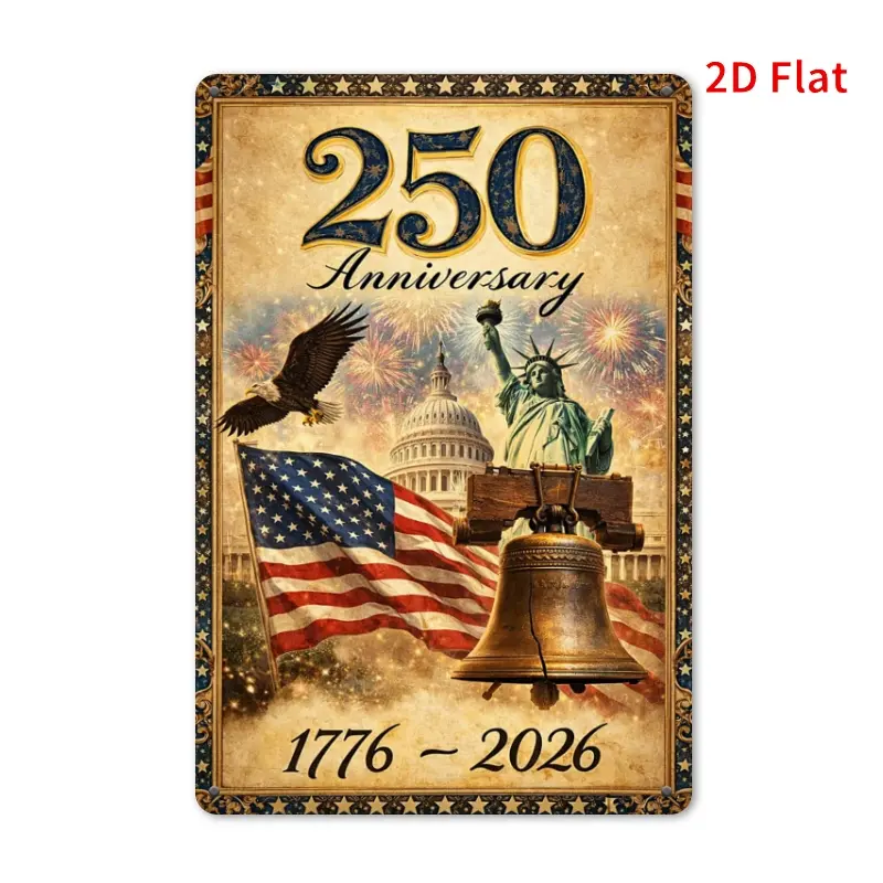 Vintage USA 1776-2026 Metal Sign, 8x12 Inch Printed Aluminum Sign 2D Flat Print, Patriotic American Flag Statue of Liberty Wall Decor for Home, Living Room, Office