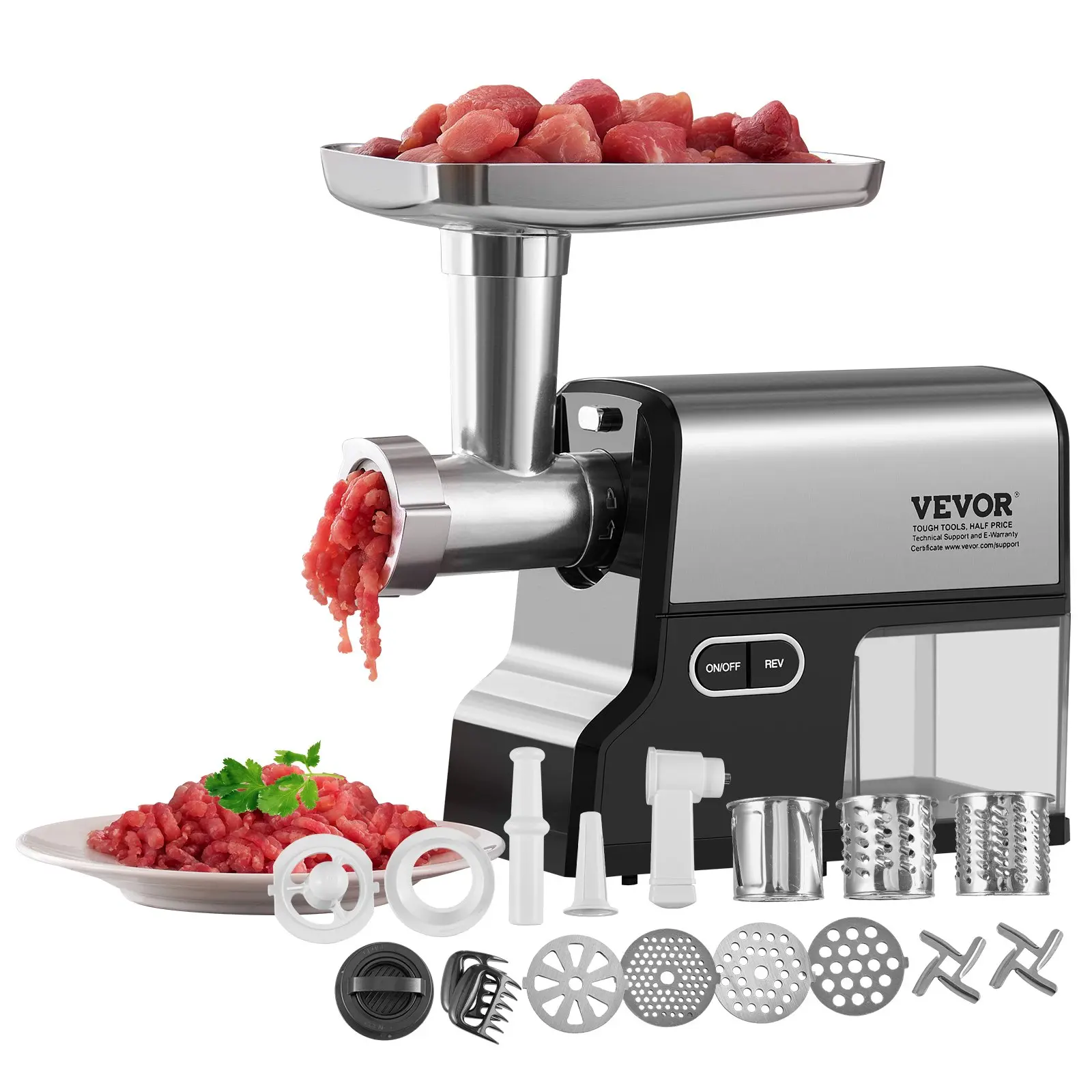 VEVOR Meat Grinder, 4.2 Lbs/Min Capacity Electric Meat Grinders with Blade, Grinding Plate, Sausage Maker, Kubbe Kit, Burger Press, Chopper Attachment, Stainless Steel Meat Mincer for Home Kitchen