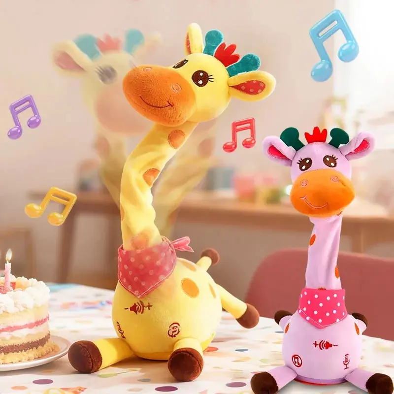 Soft Plush Animal Theme Talking Dance Giraffe Toy for Ages 14+, Repeats What You Say, Has 10 Songs, Adjustable Volume, Swaying Movement, Musical Glowing Features