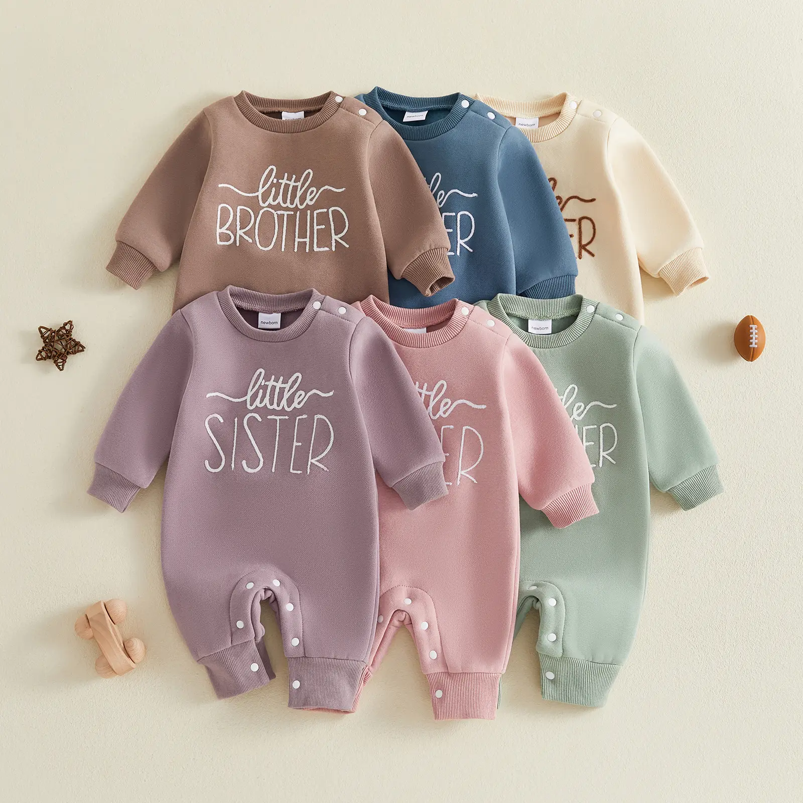 Newborn Baby Boy Girl Romper Long Sleeve Letters Embroidery Crew Neck Jumpsuit Fall Winter 0-9 Months