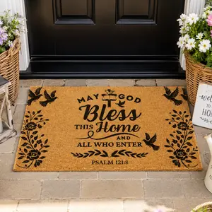 Christian Doormat Religious Welcome Mat Bible Verse Psalm 121:8 May God Bless This Home and All Who Enter, Non Slip Indoor Outdoor Entrance Door Mat Absorbent Durable Farmhouse Porch Rug Housewarming Gift Entryway Decor