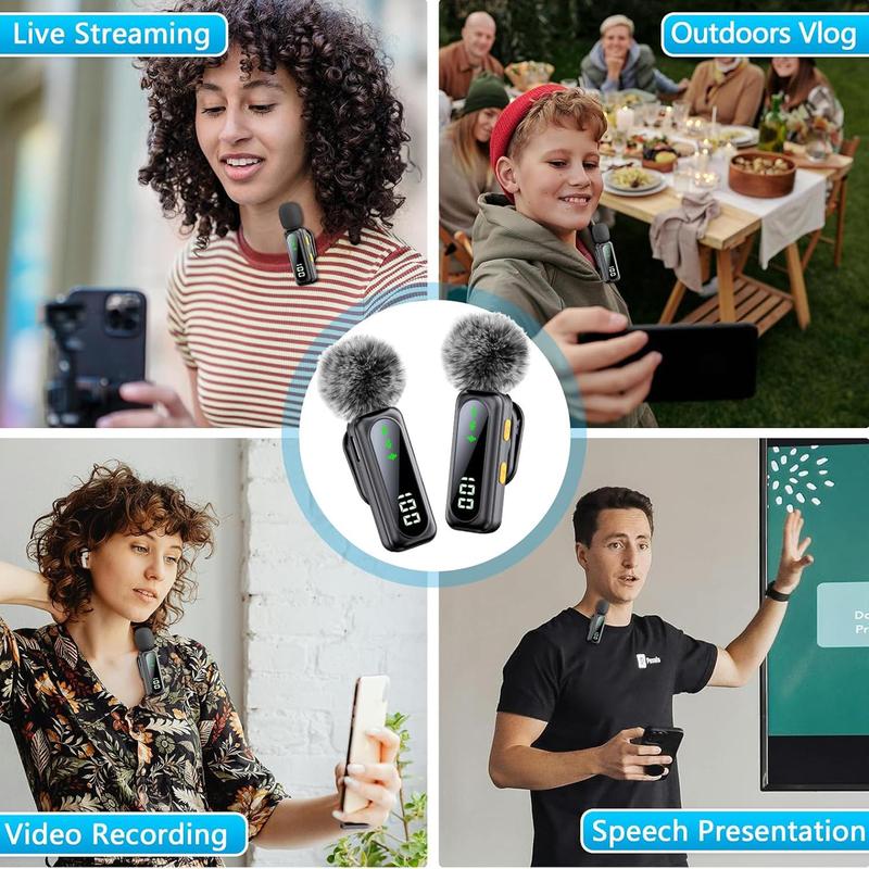 Professional Dual Wireless Clip-on Microphone: Smart Noise Cancelling & Magnetic Clip, Up to14H Battery, Studio Sound for Video Recording, Interview, Podcast, Perfect for TikTok, YouTube, Vlog, Usb Streaming Mic