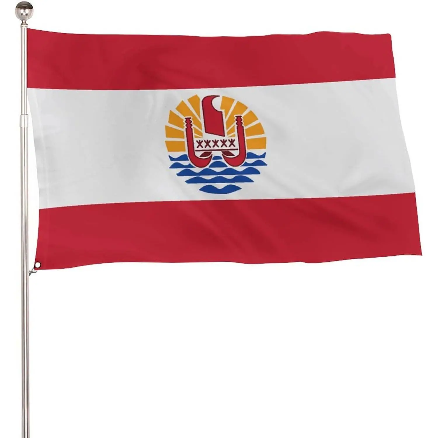 Standard French Polynesia Flag Pattern Banner, 115D Polyester, 5x3 Ft, with 2 Metal Eyelets for Outdoor Display, Party Decorations