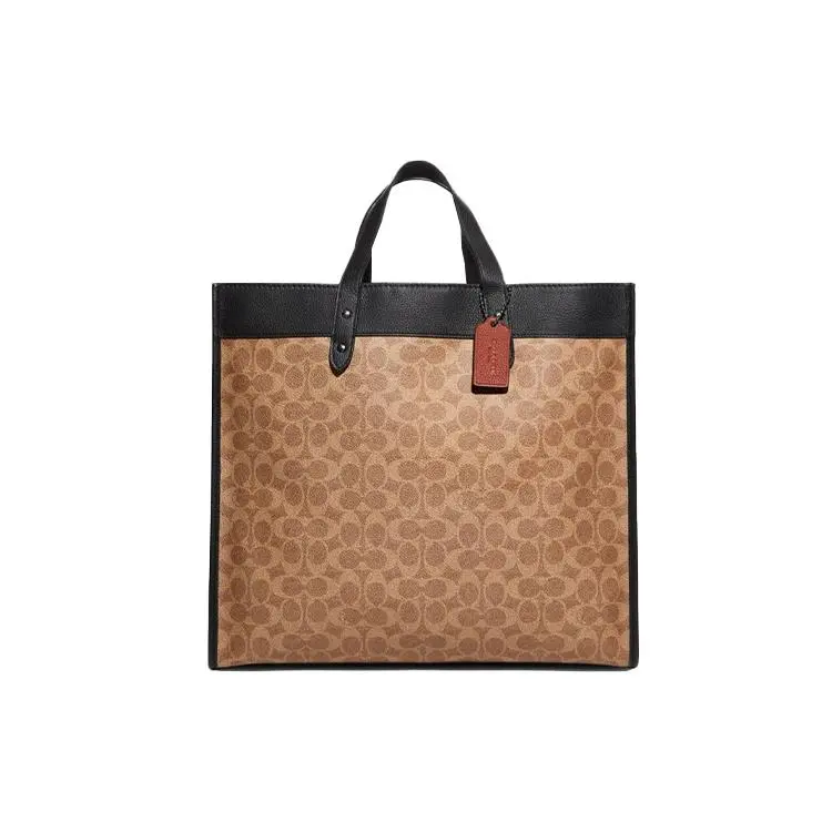 COACH Field 40 Classic Monogram Large Canvas and Leather Tote Bag for Women – Brown and Black