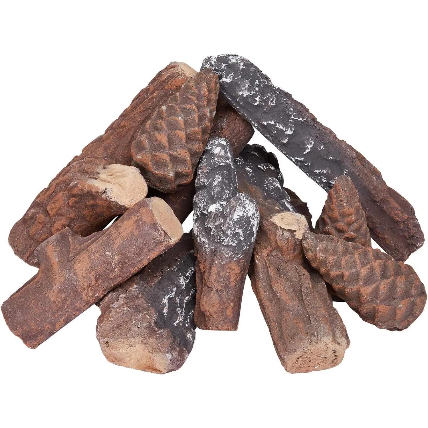 Ceramic Logs for Propane Fire Pit or Gas Fireplace, Small Fake Wood Logs Set, 10-Piece