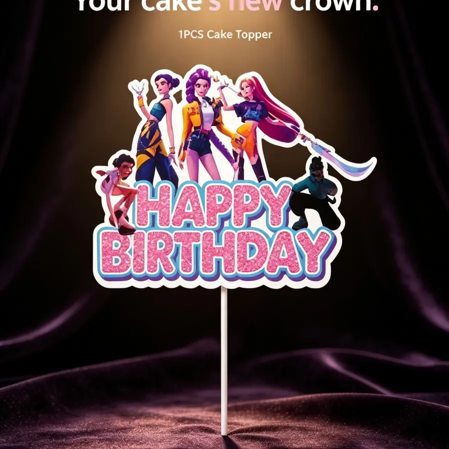 K-Pop Themed Cake Topper 16cm Tall, Happy Birthday Cake Decoration, Lightweight Paper Party Photo Prop, Birthday Bachelorette Dessert Table Decor, Cake Topper Decorations