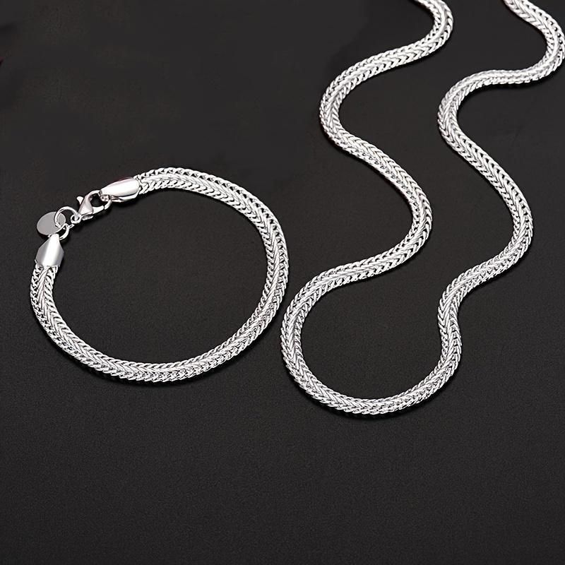 Fine 925 Sterling Silver 6MM Geometry Bracelet Neckalce Jewelry Sets for Women Man Luxury Fashion Party Wedding Accessories