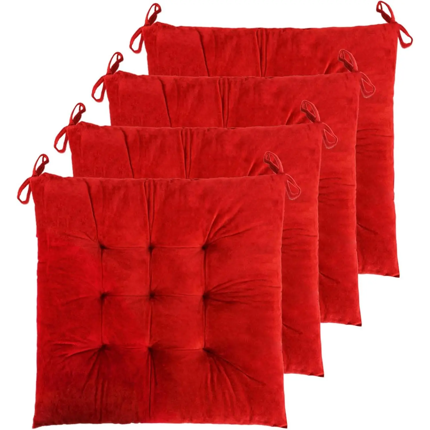 4 Pack Chair Cushions for Dining Chairs Chair Pads Cushion for Kitchen Office Tufted Square Seat Cushion with Ties (16" Red )