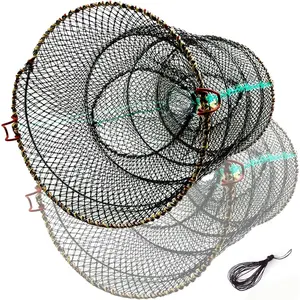 Folded Minnow Trap Crab Trap 23.6in x 11.8in Thicken Fishing Bait Trap with Hand Rope Crawfish Lobster Fishing Net Trap Fishing Accessories, Black