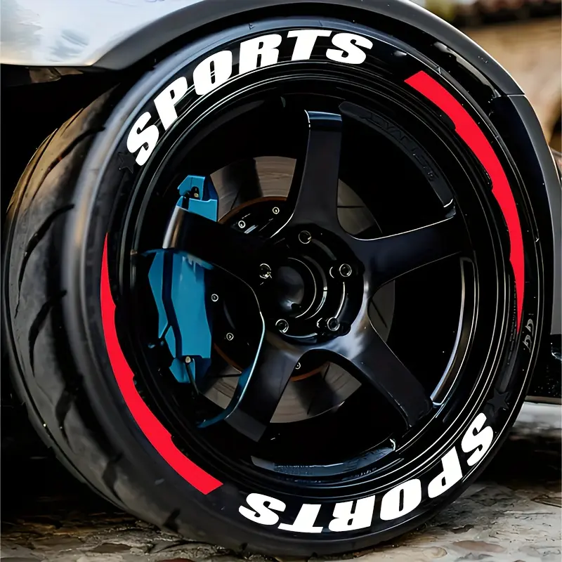 8pcs High Quality SPORTS+Wolfsbane Blade Car Tire Sticker, PVC Waterproof Self-adhesive, No Glue Without Acetone, For Four Tires Decor Accessories Letters