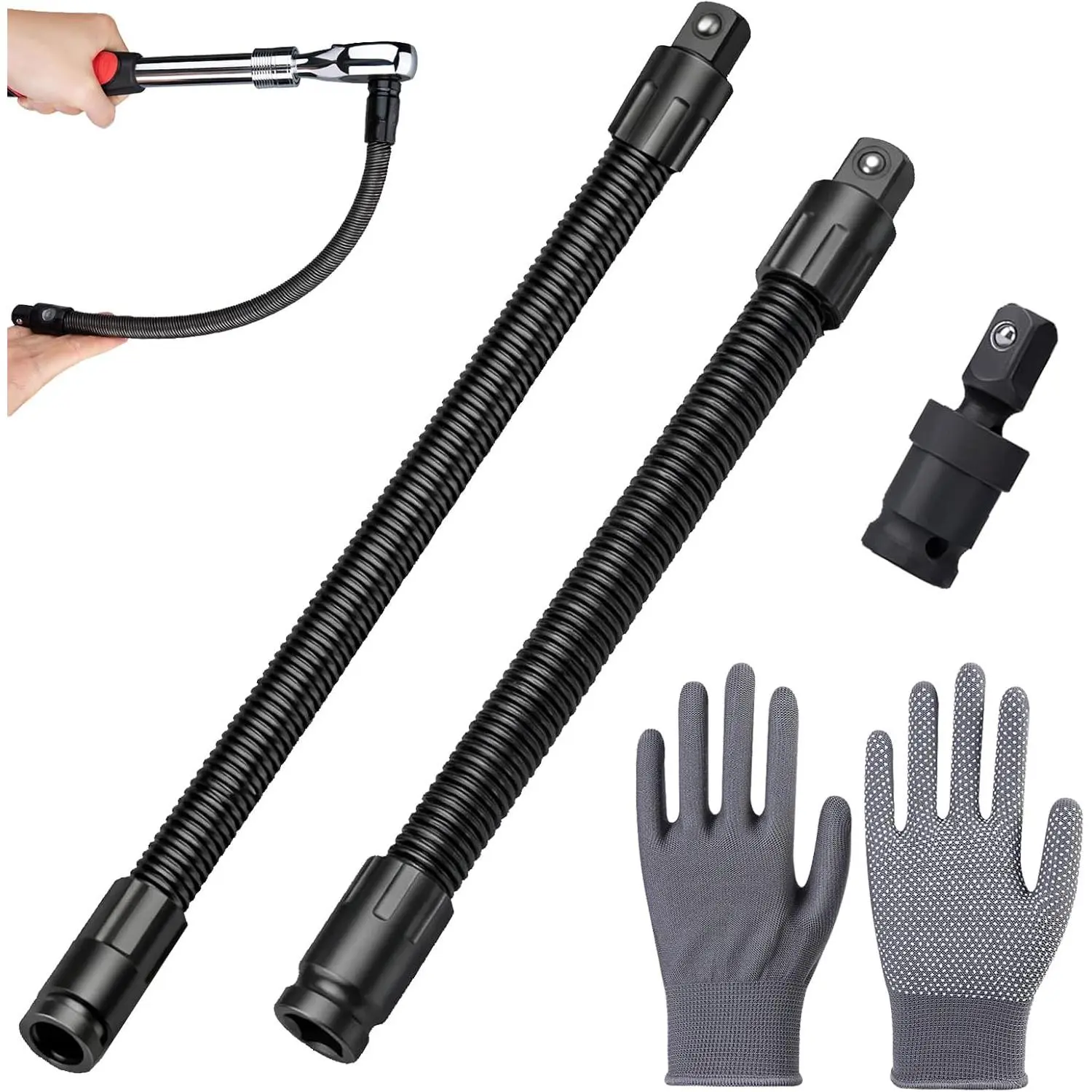 2 count 1/2 Flexible Socket Extension,Flex Ratchet Extension for Tight Spaces | Bendable Spring Steel Rotary Rod,Electric  Drill Adapter Set for Hard to ,Hand Drive Automotive Repair Tool