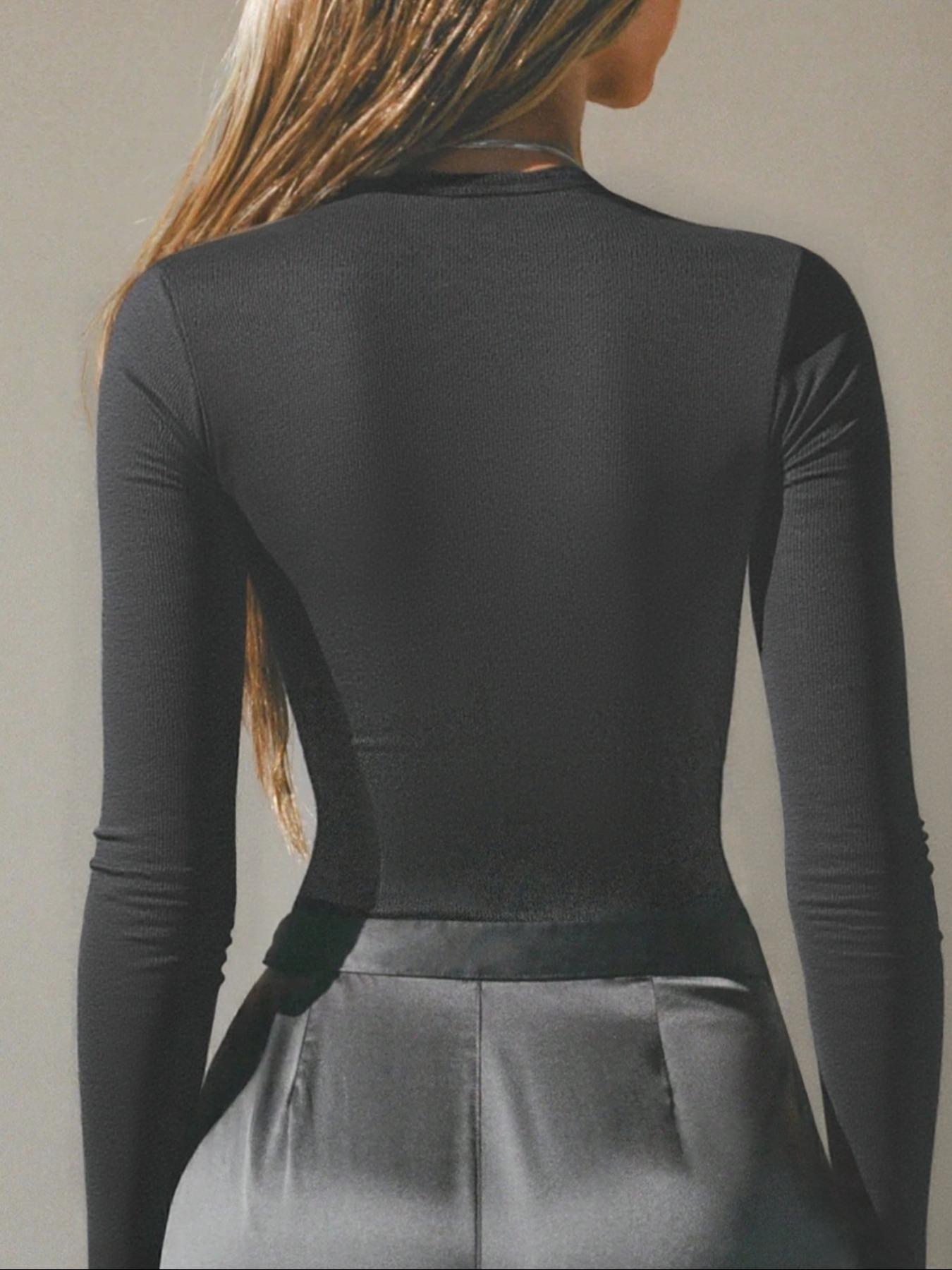 Solid Color Casual Long Sleeve T-Shirt, Slim-Fit Kint Fabric, Thin Material for Fall Season, Comfortable Everyday Wear