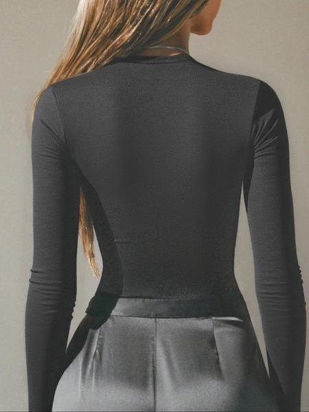 Solid Color Casual Long Sleeve T-Shirt, Slim-Fit Kint Fabric, Thin Material for Fall Season, Comfortable Everyday Wear