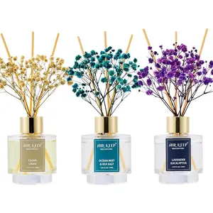 Reed Diffuser Set of 3, Clean Linen Ocean Mist Sea Salt Lavender Eucalyptus Essential Oil Diffuser, Long Lasting Home Fragrance for Bedroom Living Room Office, Aromatherapy Gift Set 50ml x 3