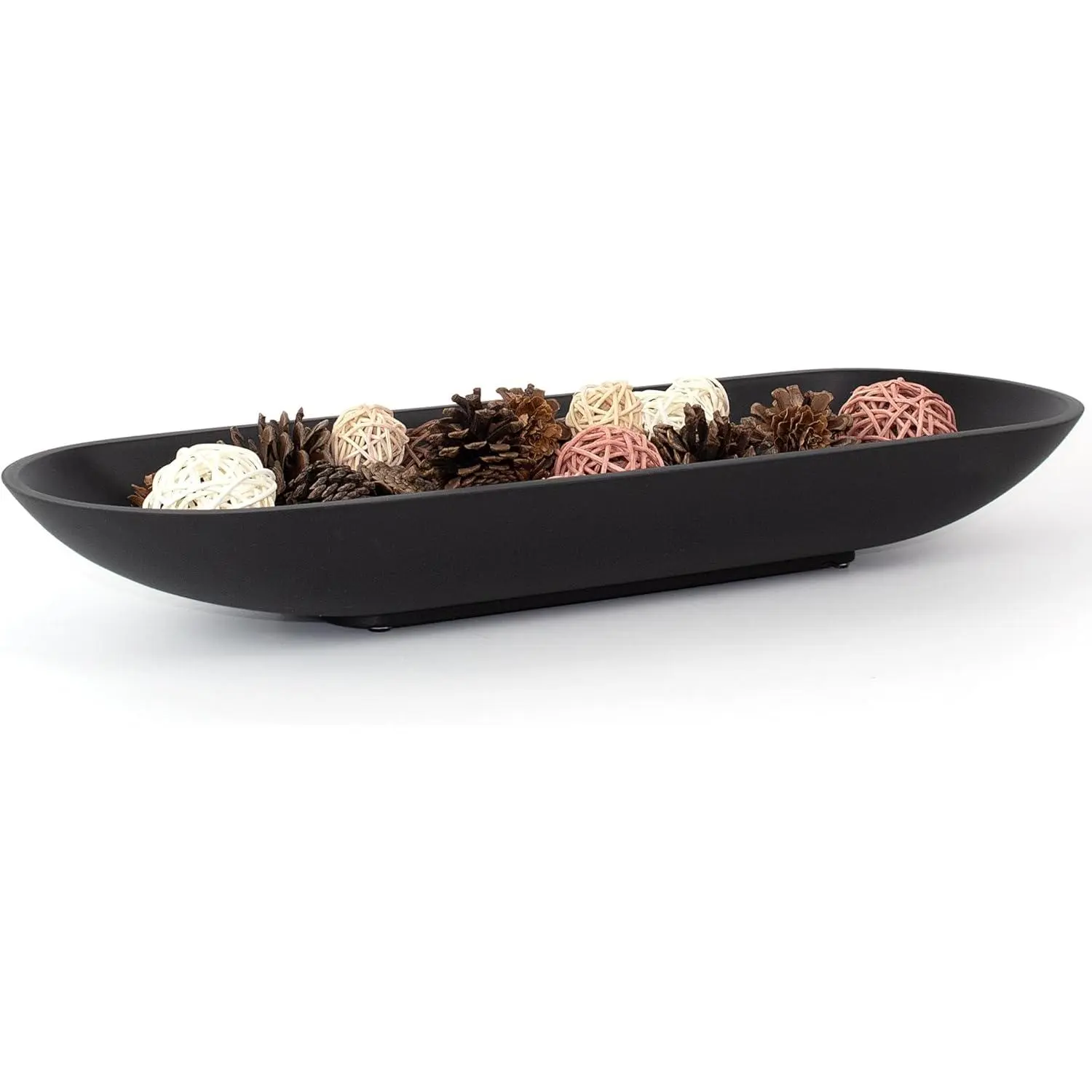 Enhanced Long Large Decorative Bowl for Home Decor - Long Dough Bowl for Table Centerpieces 17.72"W x 2.24"H - Black Minimalist Design Dough Decor Bowl for Coffee Table, Dining Table Centerpiece