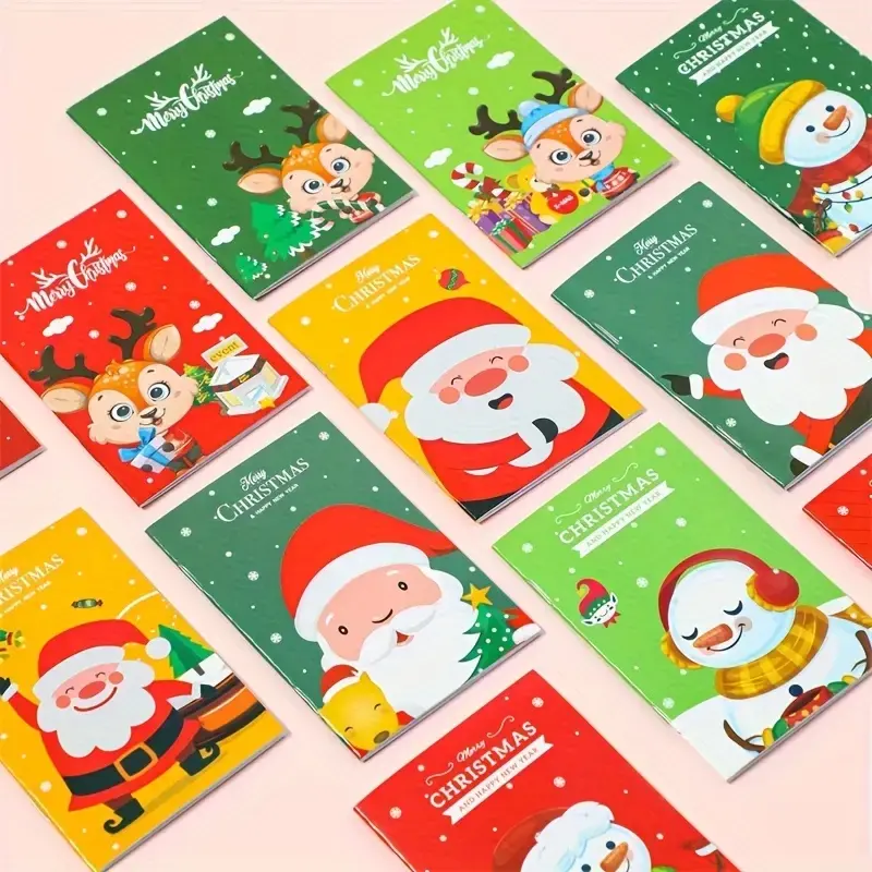 4 Mini Christmas Notebooks, Santa & Snowman Design, Pocket Size, High-Quality Paper, Perfect for Gifts, Parties, Holiday Gifting
