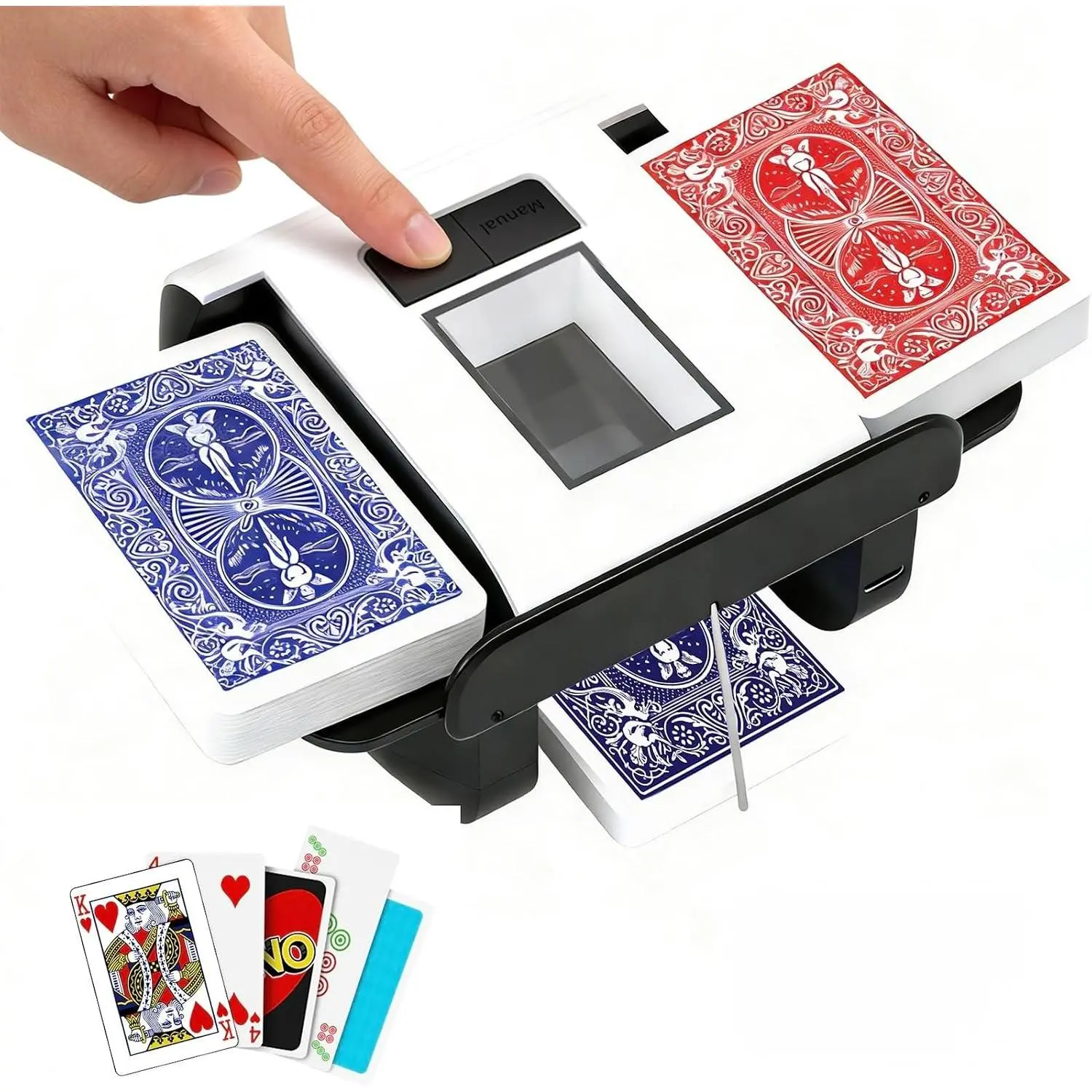 Automatic Rechargeable Card Shuffler Machine for 1-2 Decks, Low Noise Dual Mode Electric Card Shuffler for UNO, Texas Hold’em, Blackjack, Skip-Bo, Phase 10