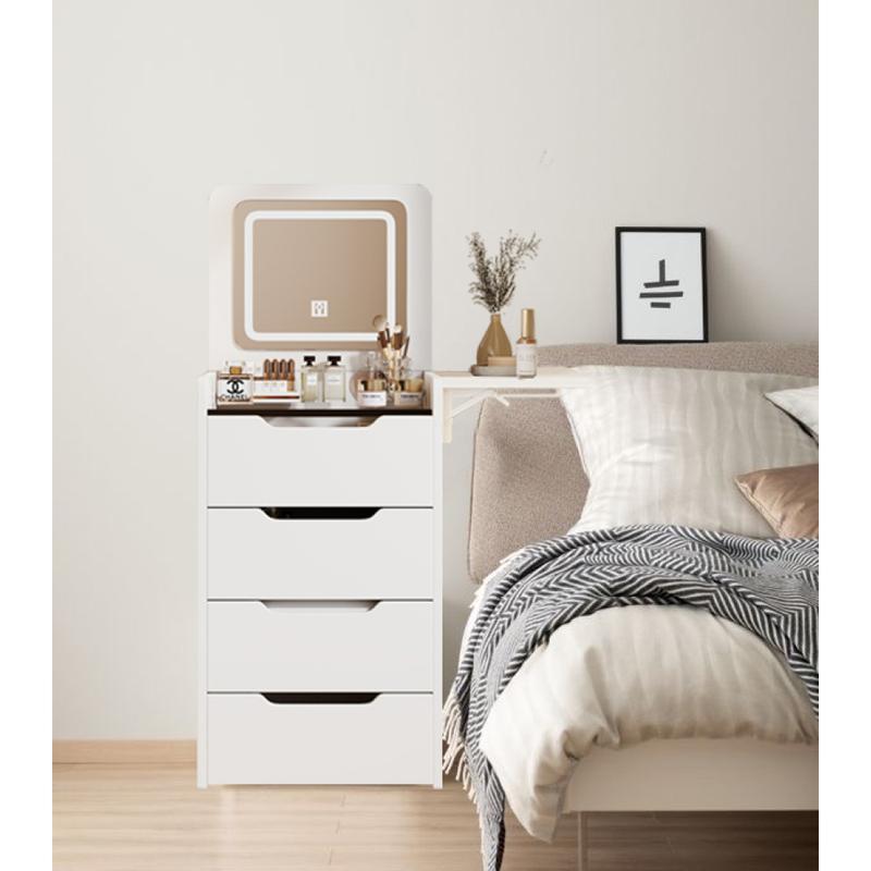 3 in 1 Vanity Desk with Plip Top Mirror, Small Make Up Vanity Set with Visible Glass Desktop, Compact Makeup Vanity with 3 Drawers, Cushioned Tool, Dressing Table for Bedroom