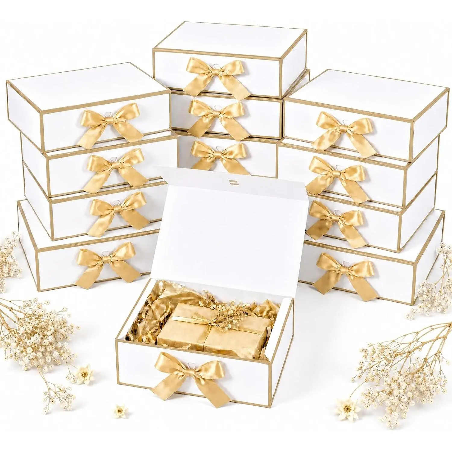 12 Pack  Boxes with , White  Box, 9.5x7x3 in | Bridesmaid Proposal Box,  Boxes with Ribbons for Bridesmaid Gifts, Weddings, Birthdays, Mother's Day, Christmas
