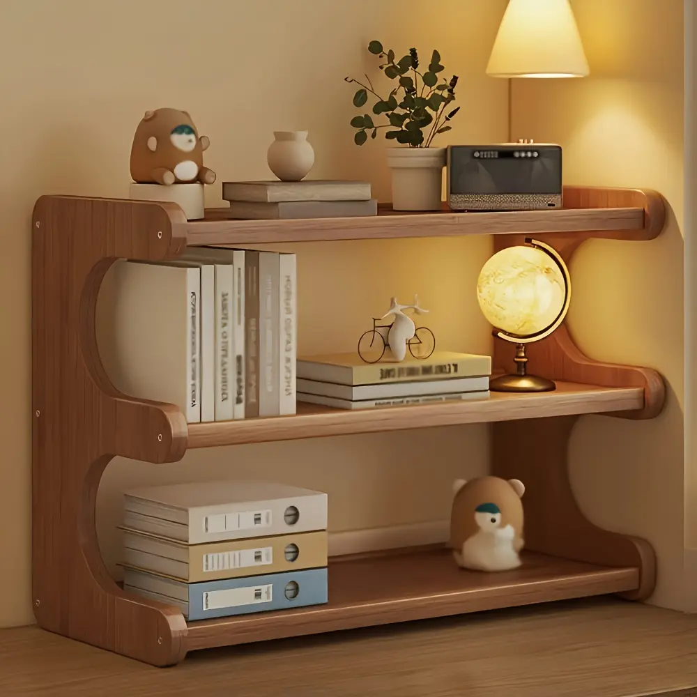 Bamboo Tiered Desktop Storage System Shelf (3-Tier/2-Tier) - Heavy-Duty Organizer Kit Standing Shelf Units, Clever Storage for Office Desk, Sturdy Space-Saving Home Organizer, Assembly Required Easy Setup, Clean Aesthetic