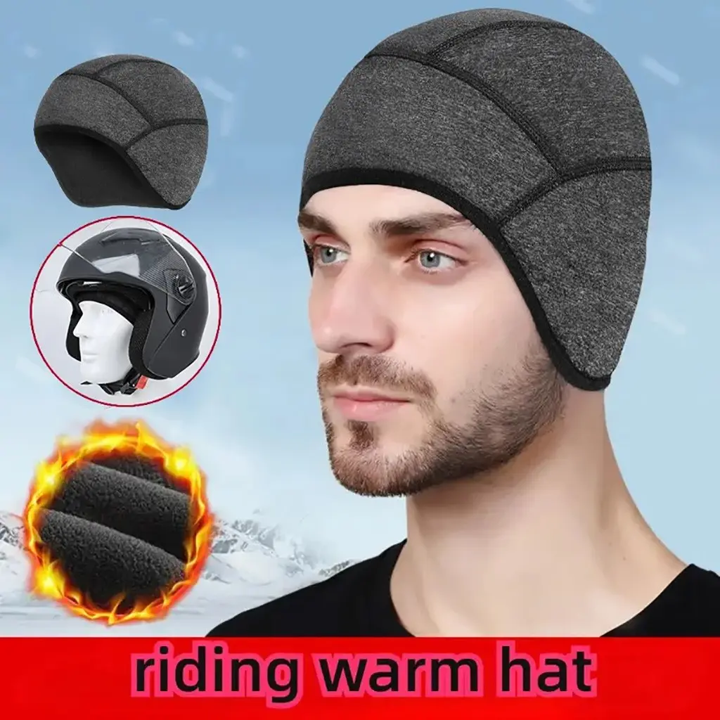 Wind Resistant Fleece Ear Warm Liner Hat, Lightweight Thermal Skull Cap, Helmet Inner Cover for Men Women, Winter Daily Riding Training