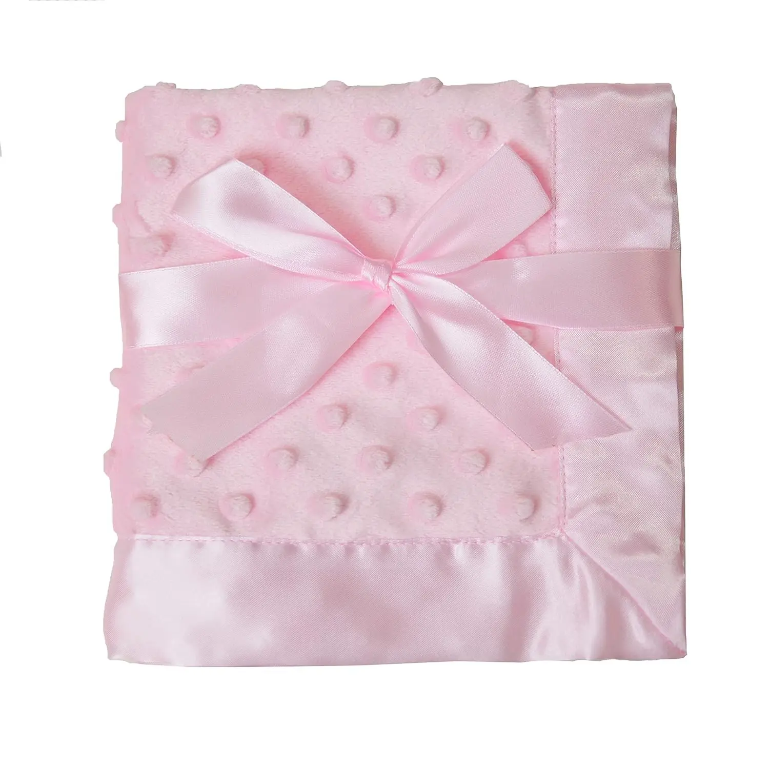 Unisex Square Chenille Security Blanket (14" x 14") - 2-Layer Design with Minky Dot, Silky Satin, Pink - Gift Ideas for Sports & Outdoor Accessory Use