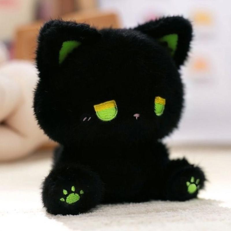 Cute Cat Plush Toy Emo Sad Fluffy White Black Kitten Soft Animal Stuffed Doll Cute Sleep Toys Birthday Valentine's Day Gift