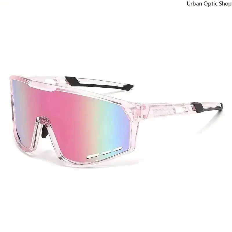 XUH Unisex Frame Sports Sunglasses - Light Weight Transparent Nylon Frame, Pink Mirrored Lens, Anti-Glare UV400 Protection for Hiking/Light Outdoor Cycling Gear