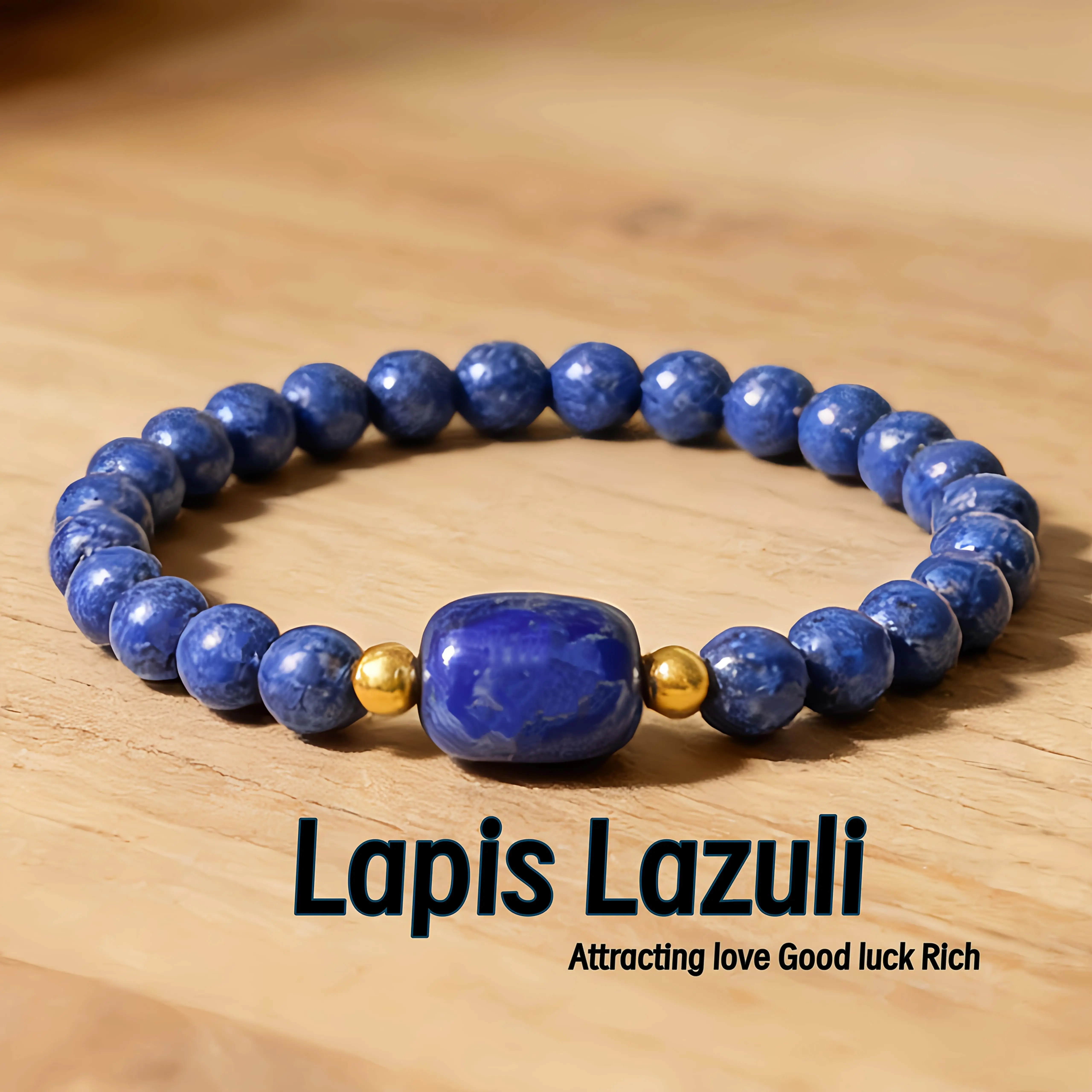 1pc Genuine Lapis Lazuli Bracelet, Natural December Birthstone, Bohemian Elegant for Career Success & Wealth Attraction, Emotional Gift for Daily Wear, New Year, Valentine's Day, Year-Round Accessory