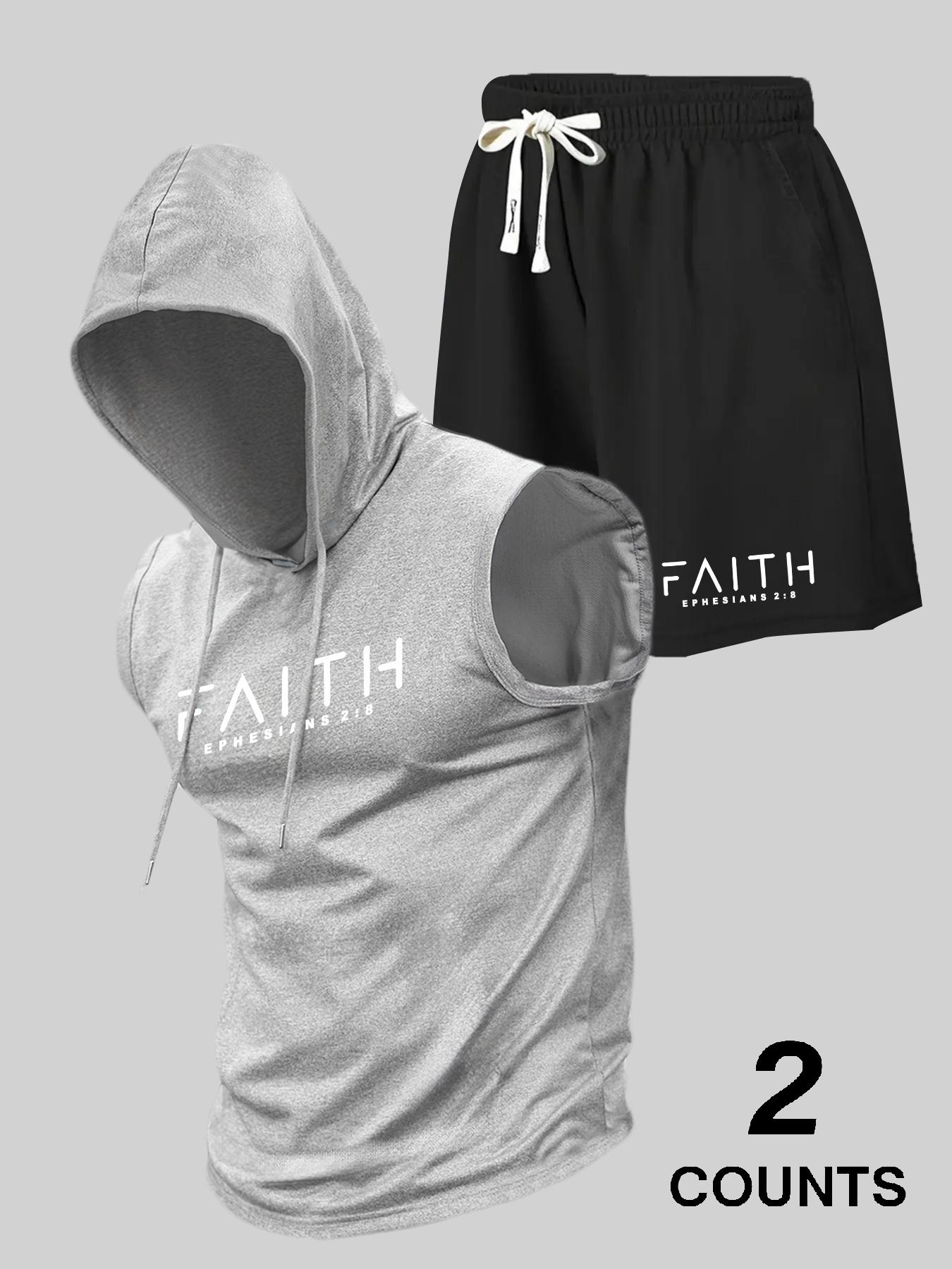 Two-Piece Set Men's Hooded Vest & Shorts, Regular Fit Sleeveless Top & Shorts, Casual Summer Outfits Clothes Set for Men