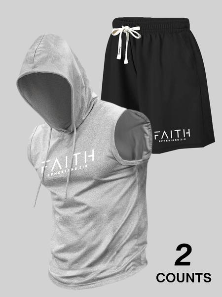 Two-Piece Set Men's Hooded Vest & Shorts, Regular Fit Sleeveless Top & Shorts, Casual Summer Outfits Clothes Set for Men