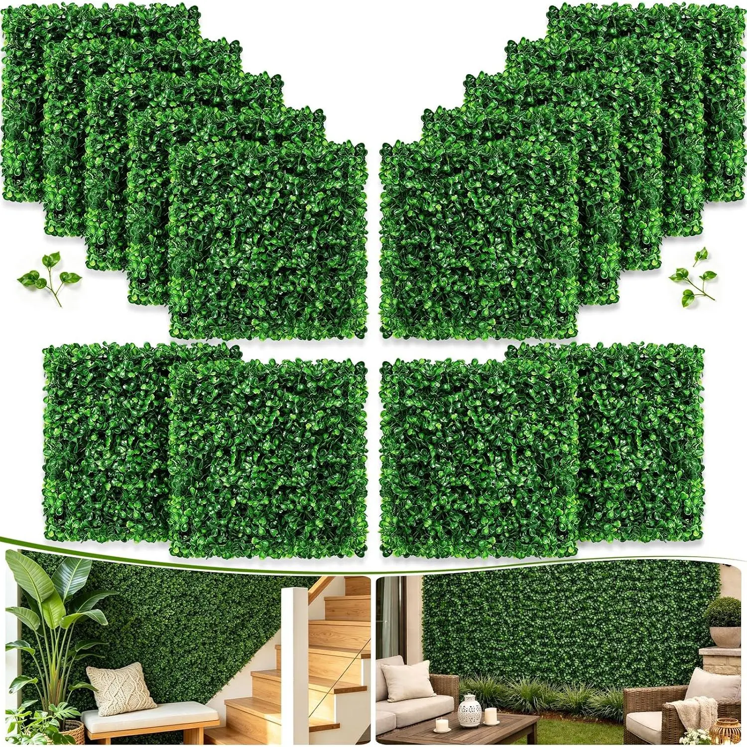 14 Pack Grass Wall Panels 10" x 10"  Greenery Wall Panels | 9.72 Sqft PE  Artificial Boxwood Hedge Panels for Indoor Outdoor  Fence Green Wall Decor Grass Backdrop
