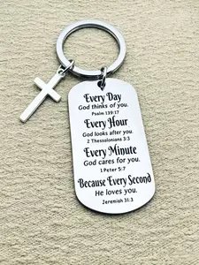 1 Pc，Christian Bible Verse Keychain, Stainless Steel Engraved 'god's Love' Quote, Cross Pendant, Religious Inspirational Gift for Friends and Family
