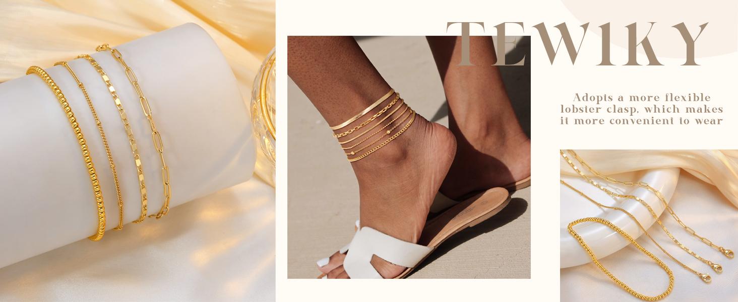 TEWIKY Waterproof Ankle Bracelets for Women, Women 6PCS Thiny Herringbone Box Paperclip Figaro Cuban Link Anklet Set Dainty Gold Jewelry for Women Cute Summer Beach Jewelry For Valentine's Day gifts TEWIKY Waterproof Ankle Bracelets for Women, Women 6PCS Thiny Herringbone Box Paperclip Figaro Cuban Link Anklet Set Dainty Gold Jewelry for Women Cute Summer Beach Jewelry For Valentine's Day gifts