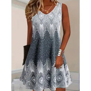 Targeted Summer Women'S Fashion Polka Dot Print Sleeveless Vest Dress V-Neck Casual Dress Loose Dress Women'S Clothing
