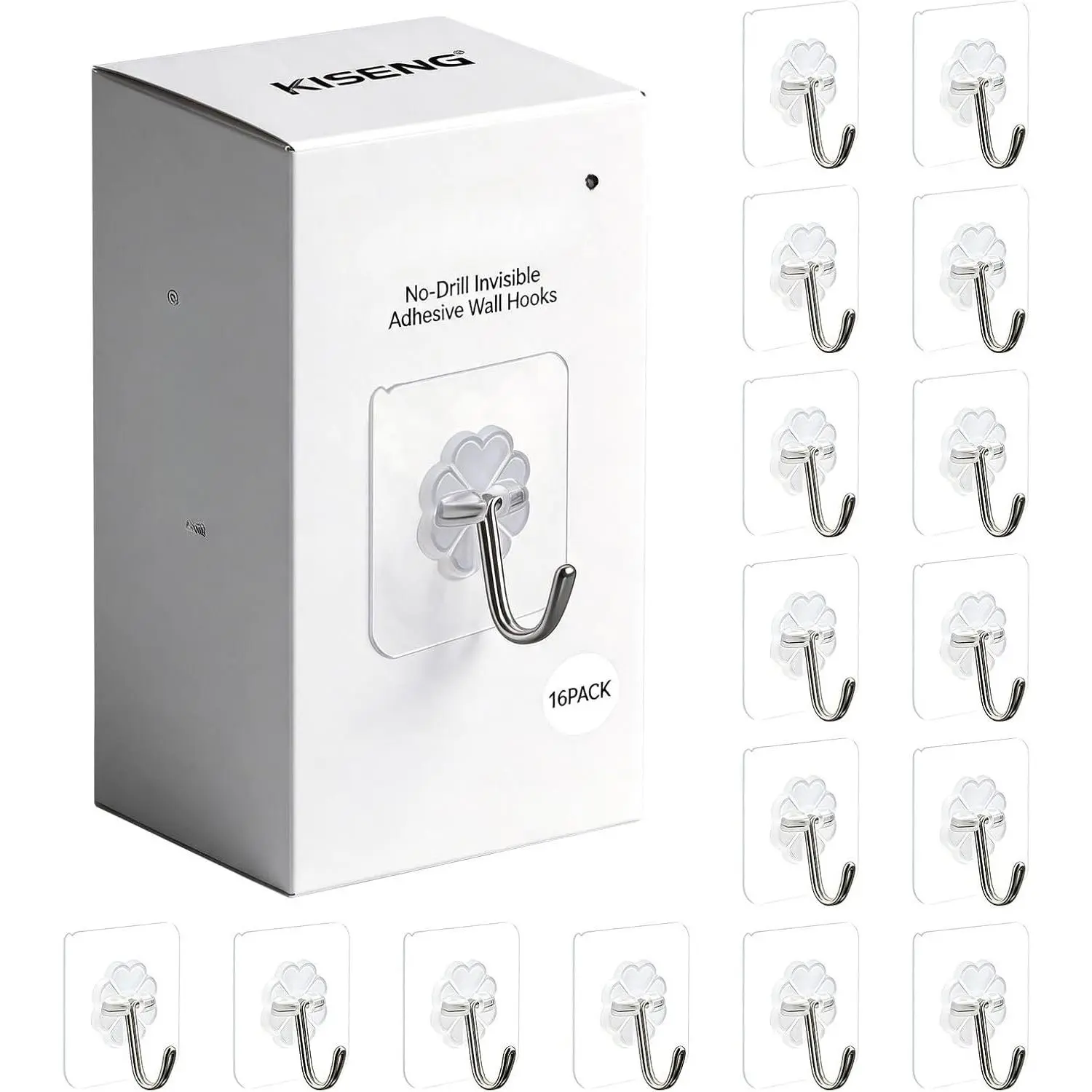 16 Pack Clear Adhesive Hooks for , Towel hooks,Heavy  22lb