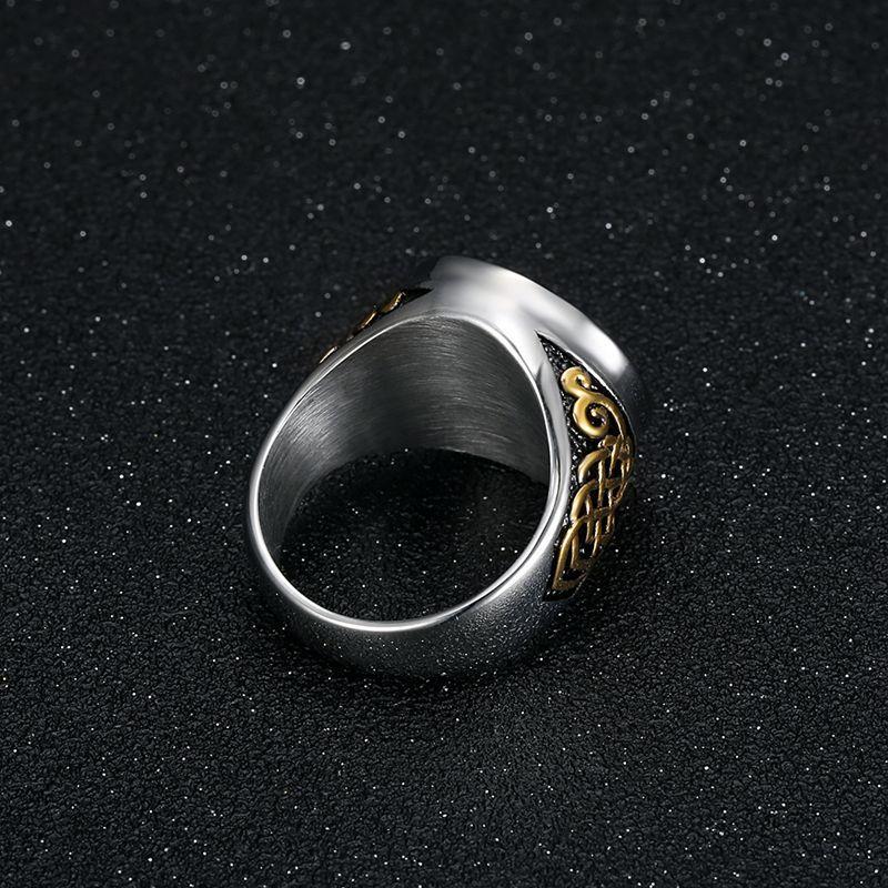 [FLAME] Stainless Steel Vacuum Gold Plated Saint George Dragon Slayer Knight Ring Vintage Medieval Warrior Symbol Gothic Hip Hop Biker Statement Jewelry for Men