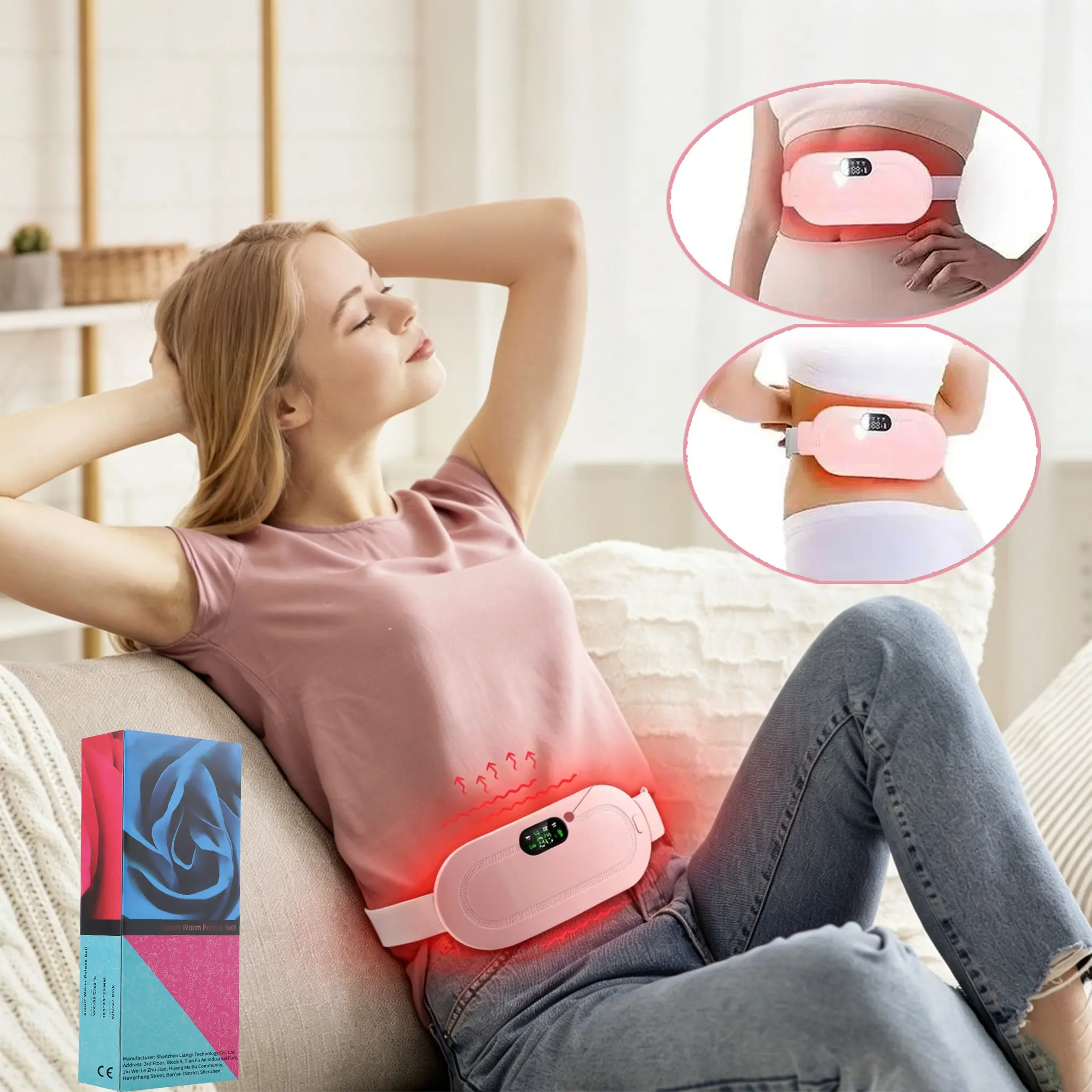 Menstrual Abdominal Heat Pad, Period Stomach Waist Heated Belt 3 Temperature Settings, 3 Vibration Modes, USB Rechargeable, Comfortable Warmth, Menstrual Heating Pad