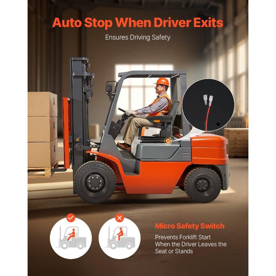 VEVOR Universal Forklift Seat, Tractor Suspension Seat with Adjustable Back, Armrest Safety Belt, Secure Fold Down Tractor Seat with Micro Switch, Lawnmower Seat for Skid Loader Bulldozer