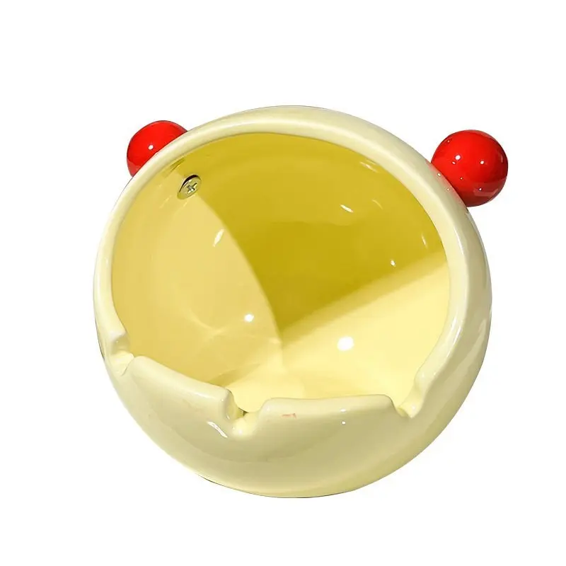 Creamy Style Dual Ear Eggshell Ashtray, Creative Cartoon Ceramic Ashtray, Home Living Room Desktop Decorative Ornament, Unique Design Smoke Holder