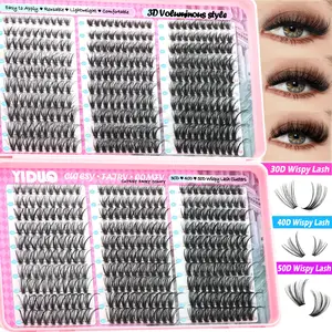 YIDUO 0.05mm Eyelash Cluster – Multiple Styles: 30D+40D+50D+3D effects Eyelash  8–16mm Cluster Eyelash Extension  600 Pcs, D-Curl,  Easy DIY at Home.
