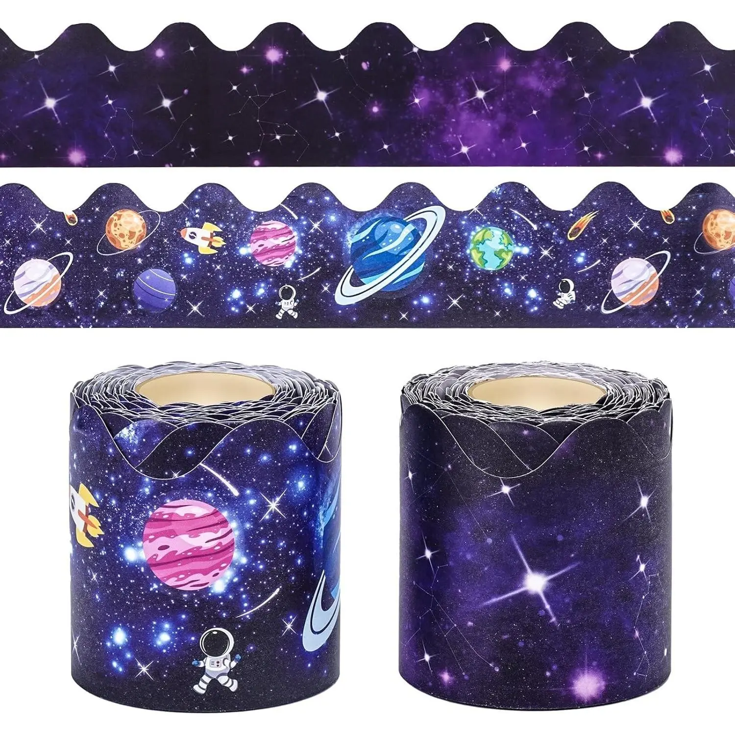 100Ft Space Bulletin Board Borders Classroom Border Trim | 2Rolls Starry Sky Galaxy Paper Borders Trim for Teacher School Office Supplies Classroom Door Wall Decor