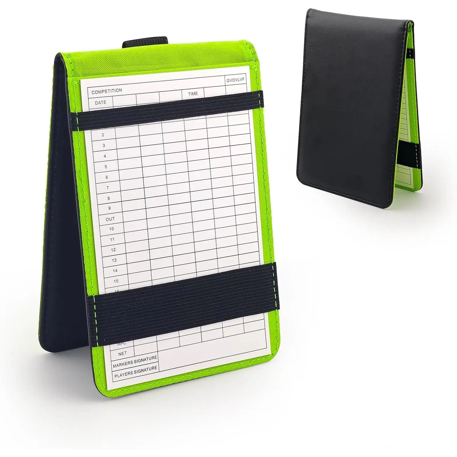 Golf Scorecard Holder for Golf Yardage Book, PU Leather Yardage Book Cover with Elastic Straps and Pencil Loop, Compact Black Cover for Course Notes