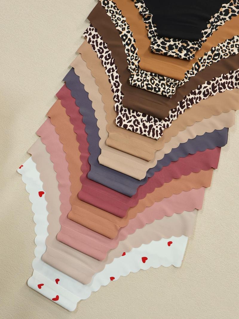 Women's Leopard & Heart Print Underwear Set, Ultra-Thin Seamless Low-Waist Sporty Panties, Quick-Dry Wave Hem Design, All Seasons