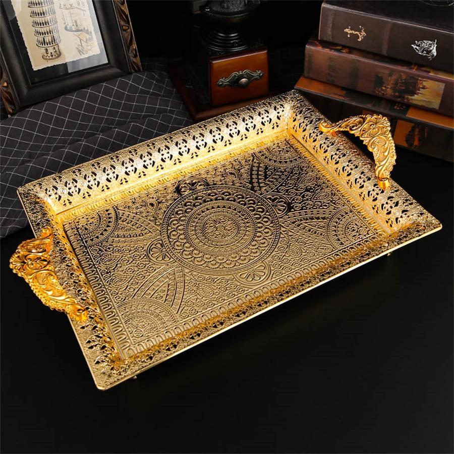 European Style Rectangular Serving Tray, Hollow Out Fruit Tray, Snack Tray, Dessert Tray, Desktop Decorative Tray for Home Living Room Coffee Shop, Plates