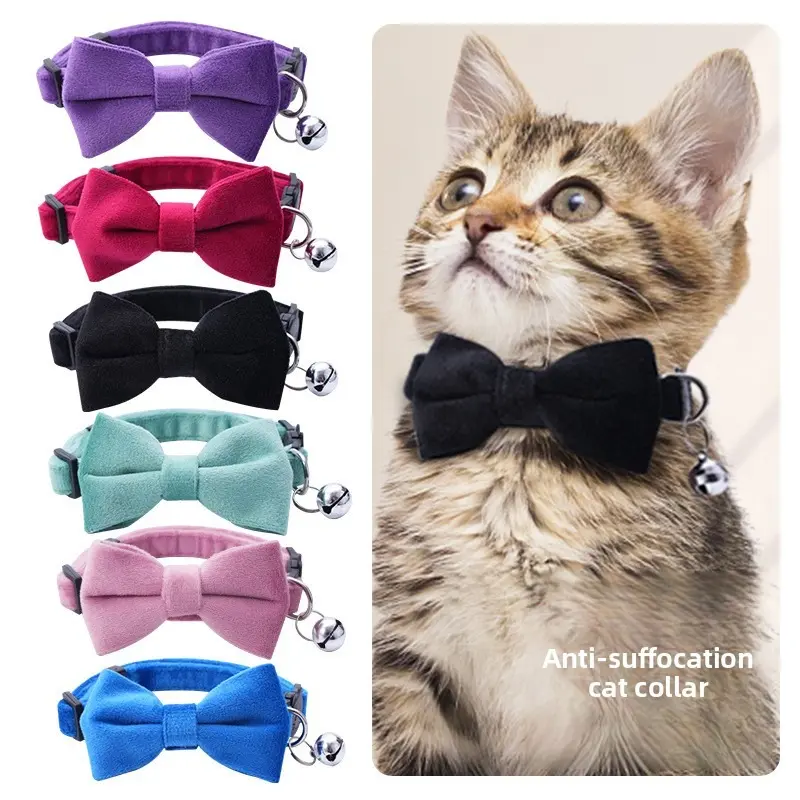 Adjustable Pet Collar with Bell, Cute Bowknot Design Pet Collar with Safety Buckle, Pet Accessories for Small Dogs & Cats