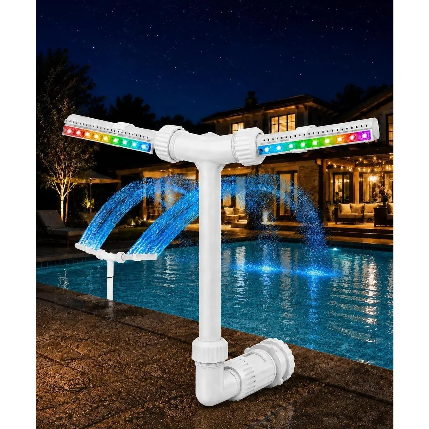 Solar Pool Fountain with 18 LED Lights, Floating Pool Water Fountain with Remote Control, Dual Spray Solar Powered Pool Sprinkler for Above Ground & Inground Pools, Outdoor Pool Accessories