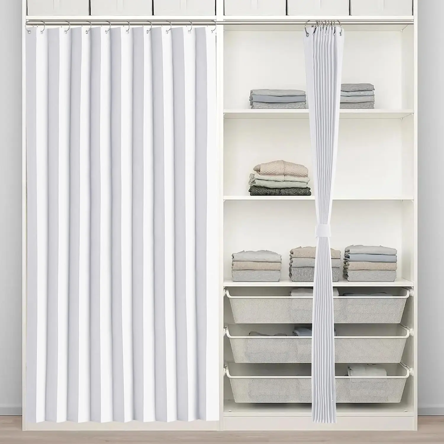 Closet Curtains for Open Closet,Pleated Accordion Style Folding Doors for Room Divider, Thermal for Doorway Soundproof W 50 x L 80 in, Pure White, 1 Panel