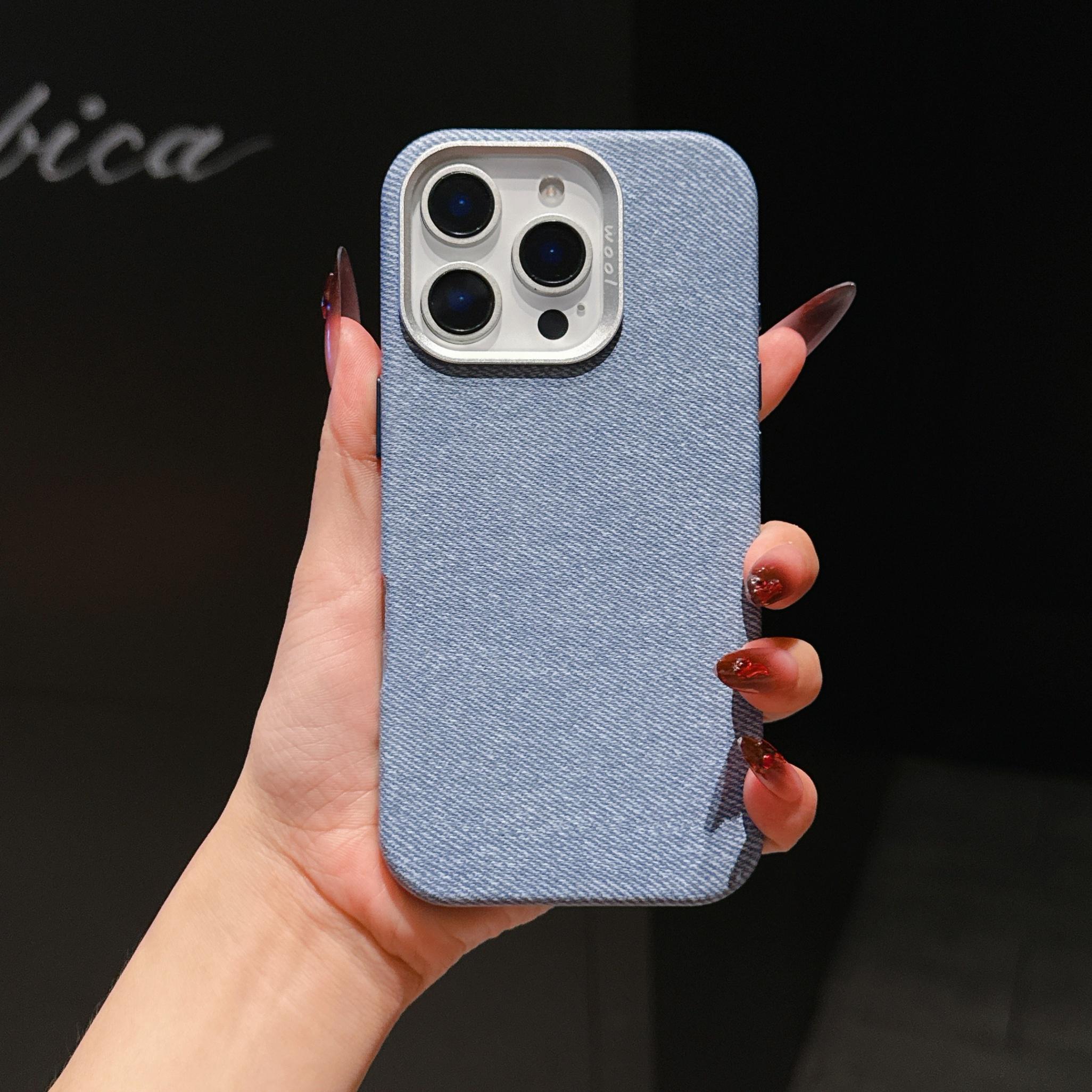 Luxury Denim Texture Leather Case with Magnetic for iPhone 16 Pro Max 15 Pro, Anti-Slip Slim Shockproof Protective Cover for Men Women