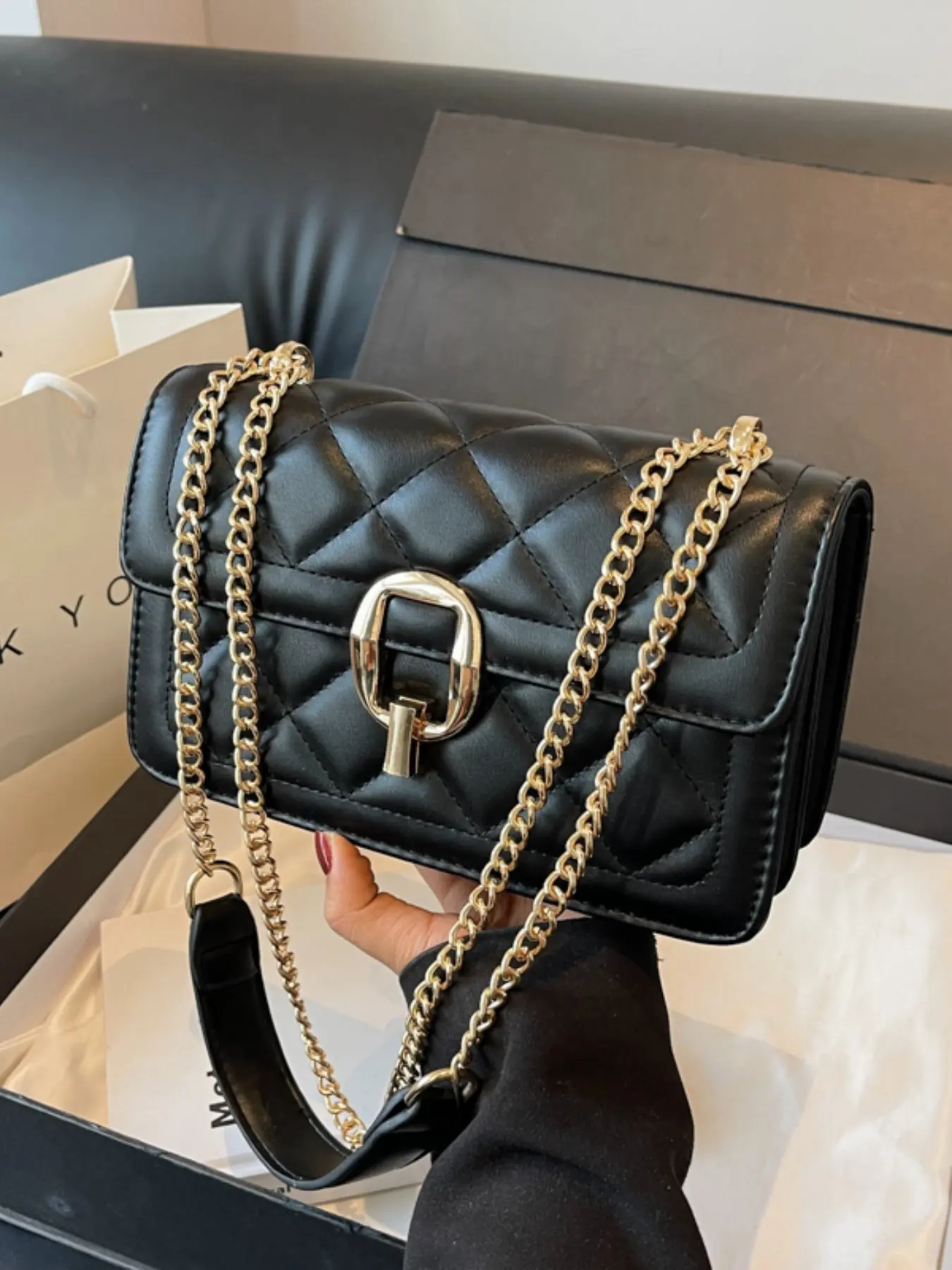 Fashion Plain Square Crossbody Shoulder Handbag, Chain Strap, Elegant PU Leather, All Seasons, Versatile Fashion Accessory for Women, Crossbody Bags
